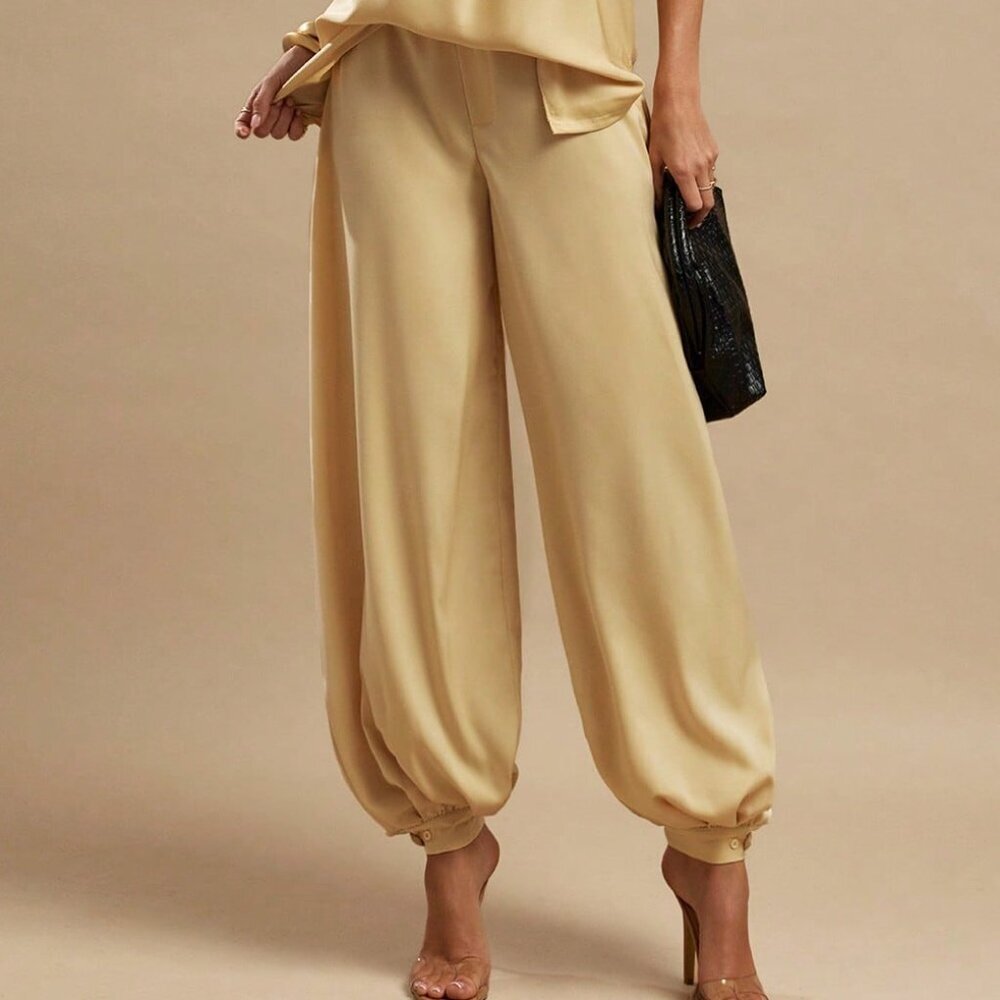 Yellow Casual Women's Satin Pant Set - Picture 4 of 7